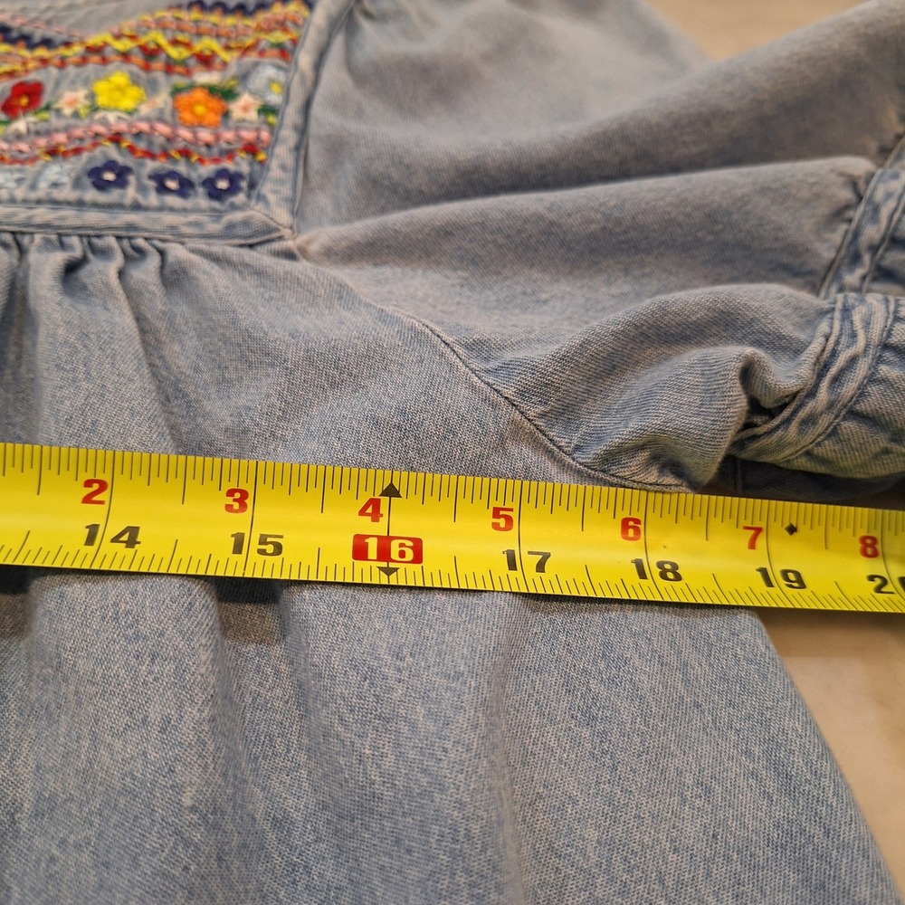 Bechamel Denim Dress Sm Blue Embroidered Floral Boho Oversized Midi Cottagecore - Picture 4 of 9